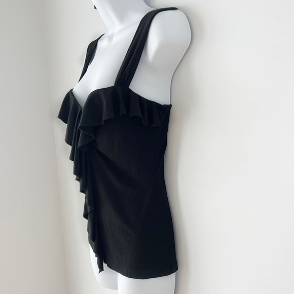 White House Black Market WHBM Ruffle Front Sleeveless Shell Tank Top Black XS - Picture 4 of 11